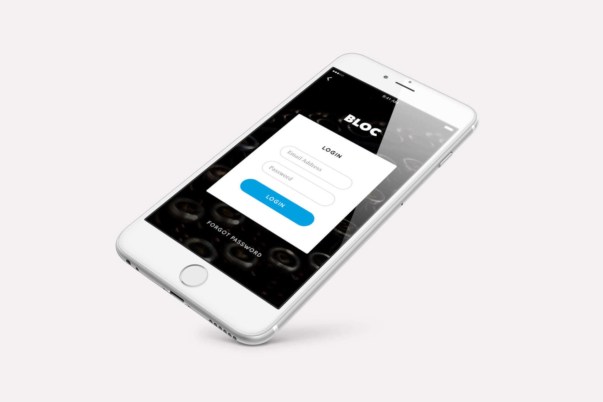 BLOC login screen on iphone